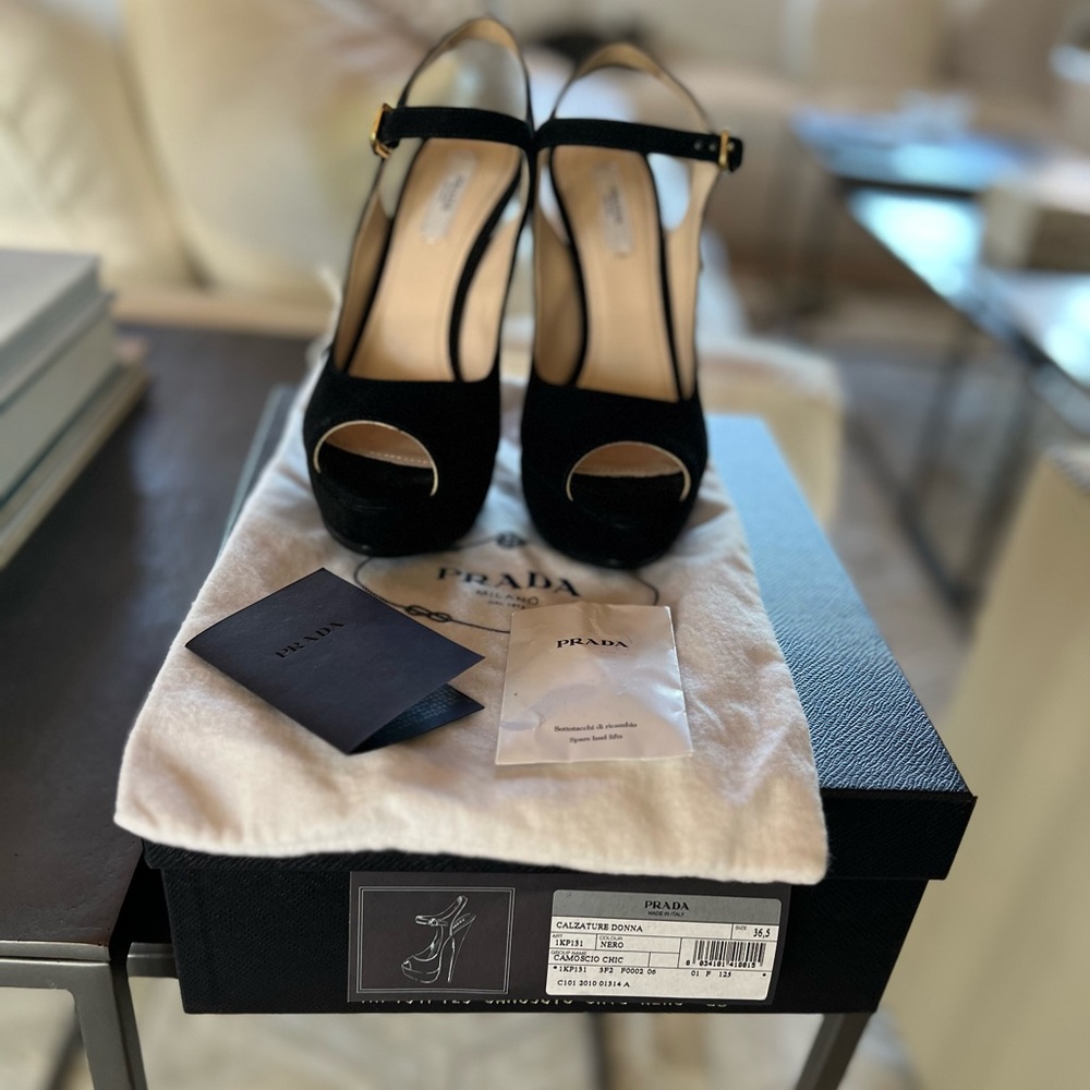 Prada black suede heels. Size 36.5